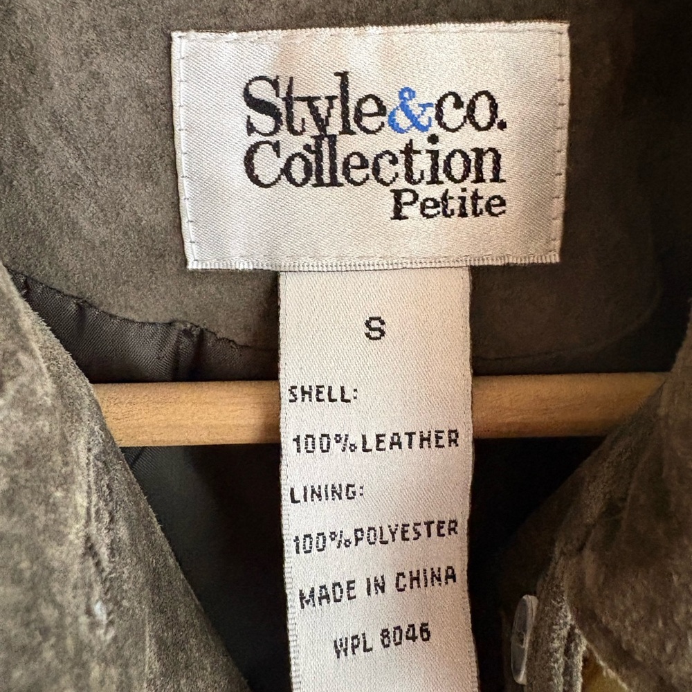 Olive Green Leather Jacket by Style & Co | Dark Academia | Size Small - Picture 2 of 8